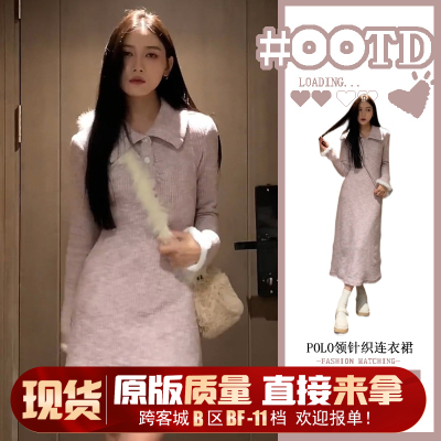 polo领针织连衣裙子女秋冬2022年新款打底毛衣裙高级感配大衣长裙