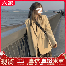 2023年新款秋冬季上衣高级感西服韩版设计感小众杏色西装外套女装