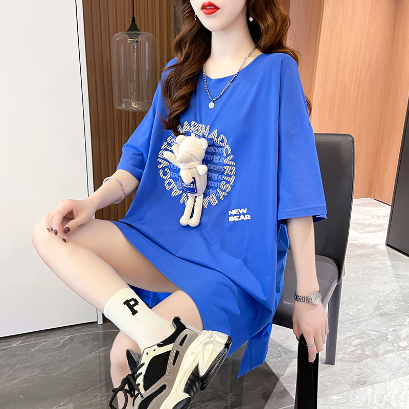 韩版中长款发泡印花宽松短袖T恤女 服裝批發女裝批發服飾貨源 服裝批發女裝批發服飾貨源