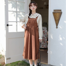 批发实拍2025年秋季新款娃娃领小清新衬衫+学院风吊带<b class='q'>连衣裙</b>2件套装