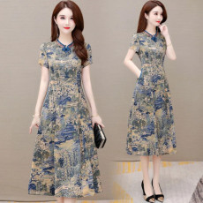 批发民族风碎花连衣裙女夏2026年新款高端洋气阔太太雪纺夏天显瘦长裙