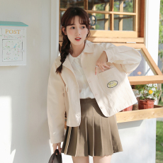 批发实拍2026年春季新款<b class='q'>甜美</b>学院风大口袋刺绣短款宽松重工polo领外套