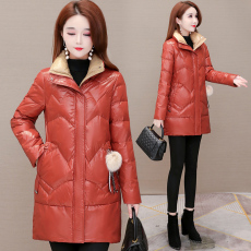 批发立领羽绒服2025新款冬装女时尚韩版宽松加厚<b class='q'>妈妈</b>装亮面白鸭绒外套