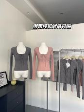 Cactishop百利甜 多色绑带纯欲修身甜辣秋冬内搭方领百搭打底衫