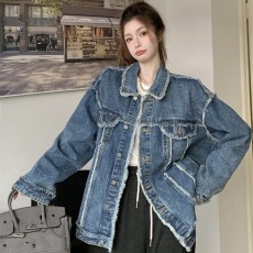 批发韩版春秋复古水洗牛仔外套女磨边设计时尚洋气<b class='q'>百搭</b>上衣宽松型