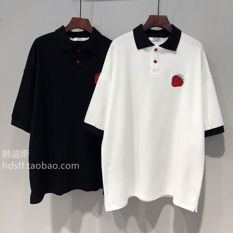 官圖質量純棉短袖t恤女夏2024刺繡花POLO領新款上衣大碼女裝
