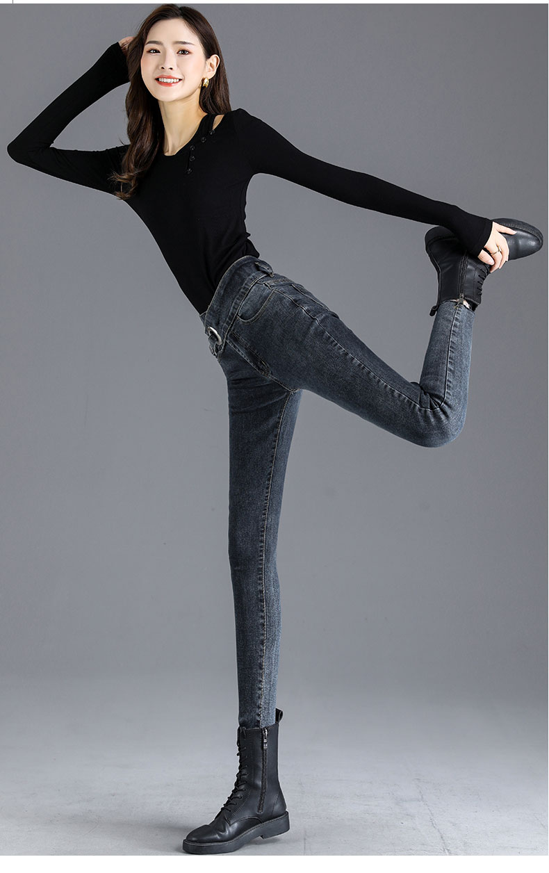 实拍高腰牛仔裤女小脚裤春秋浅色百搭修身显瘦弹力紧身黑色铅笔裤