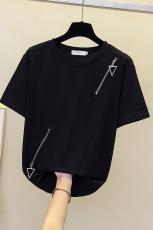 实拍2023夏装韩版胖mm200斤加肥大码女装洋气圆领百搭宽松短袖T恤