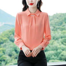 批发实拍2026春季新款时尚韩版娃娃领小众气质洋气缎面上衣