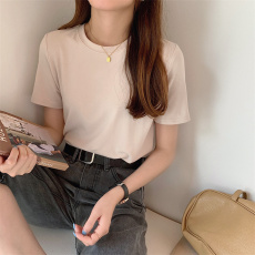 批发实拍~<b class='q'>夏季</b>百搭新款高弹力圆领短袖T恤女内搭宽松韩版打底半袖上衣