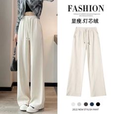 批发灯芯绒阔腿裤秋冬季加绒宽松垂感高腰显瘦休闲条绒直筒女裤小个子