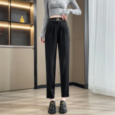 实拍#直筒显瘦百搭休闲裤女2023年新款春季高腰百搭直筒哈伦裤女