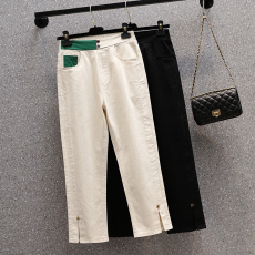 批发实拍2026春款新款大码休闲欧版弹力九分直筒女裤胖MM时尚开叉女裤