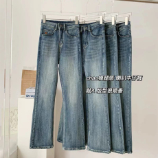复古蓝高腰微喇牛仔裤大码女胖mm梨型身材今年流行爆款裤子女显瘦