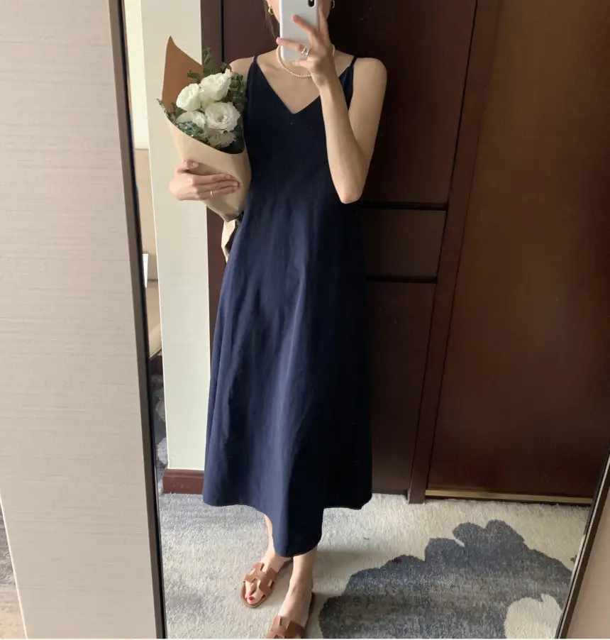 여성용 V넥 슬리브리스 원피스 상세 이미지 26