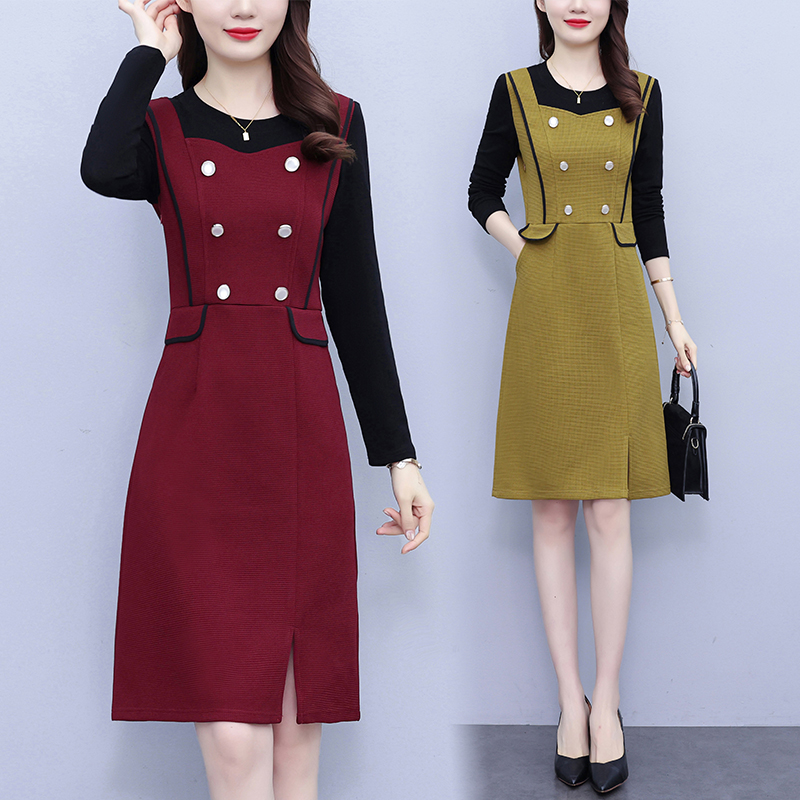 MY12603# 已出货 2025秋季新款大码女装连衣裙中裙圆领淑女修身长袖包臀裙
