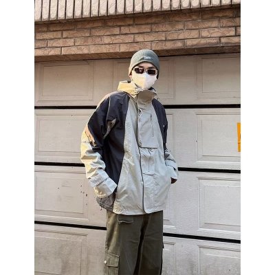 春秋季新款拼接撞色连帽工装夹克男潮牌情侣韩版帅气冲锋衣外套男