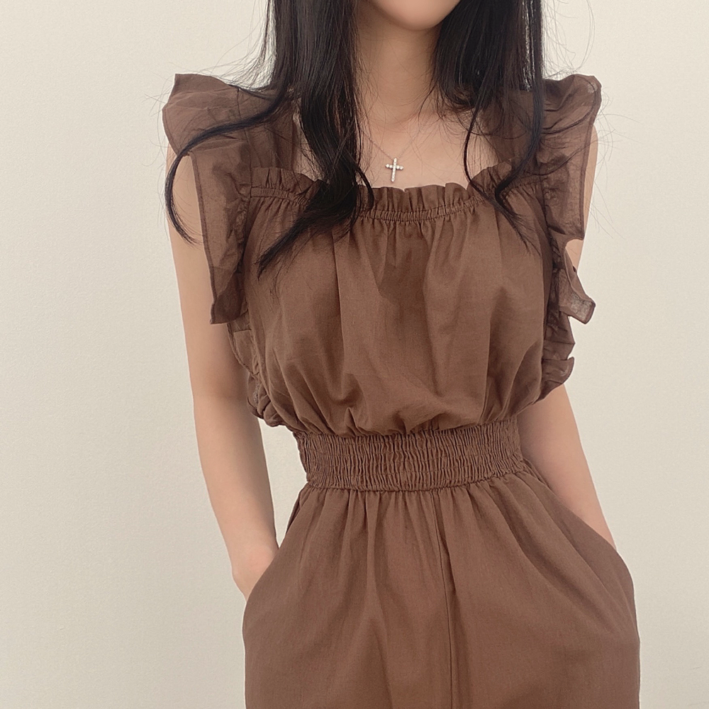 있음 밖으로 chic Feifei 소매 한국 스타일 루즈핏 하이웨이스트 올인원 바지