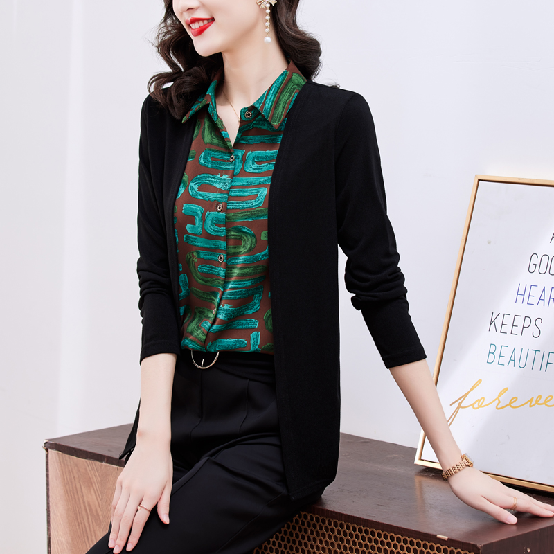 MY17734# 假两件长袖新款洋气百搭衬衫欧货拼接上衣外套女裝貨源服裝批...