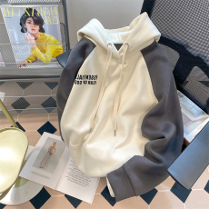 批发纯棉春款后包领全压线撞色拼接连帽宽松孕妇卫衣女秋装