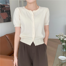 批发实拍 2026春款夏季新款韩版圆领单排扣短袖<b class='q'>针织衫</b>开衫<b class='q'>女</b>上衣