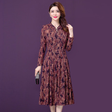 批发实拍2023新款<b class='q'>春</b>季气质印花洋气中年妈妈装高贵长袖连衣裙