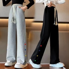 批发纯棉2026女童裤子春装外穿儿童休闲阔腿裤春秋款彩扣长裤中大童