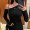 韩国代购正品 MI133气质黑色显身材~性感女人味露肩紧身长袖T恤tc轮播图1