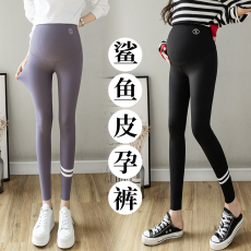 批发实拍现货秋季新款孕妇打底裤百搭外穿鲨鱼皮裤弹力<b class='q'>小脚裤</b>孕妇装
