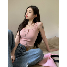 批发已出货 罗纹  粉色吊带背心女内搭外穿美背夏季甜辣风短款