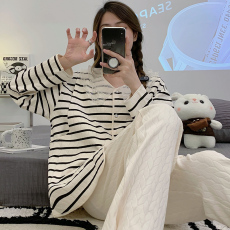 批发梦<b class='q'>记</b>-FX2399 L-XXXL 6535棉提花拉架月子服睡衣长袖孕妇哺乳套装