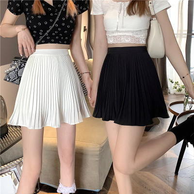 实拍现货~春夏韩版百褶超短裙百搭半身裙女高腰显瘦A字裙纯色