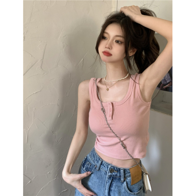 2023罗纹 粉色吊带背心女内搭外穿美背夏季甜辣风短款
