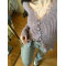 法式紫色毛边v领针织牛仔裤套装春秋设计感显瘦小个子淑女两件套轮播图4