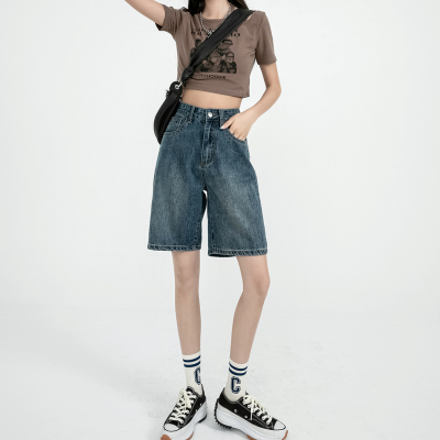 2023夏季新款潮ins直筒牛仔短裤女春宽松设计感薄款高腰五分裤子