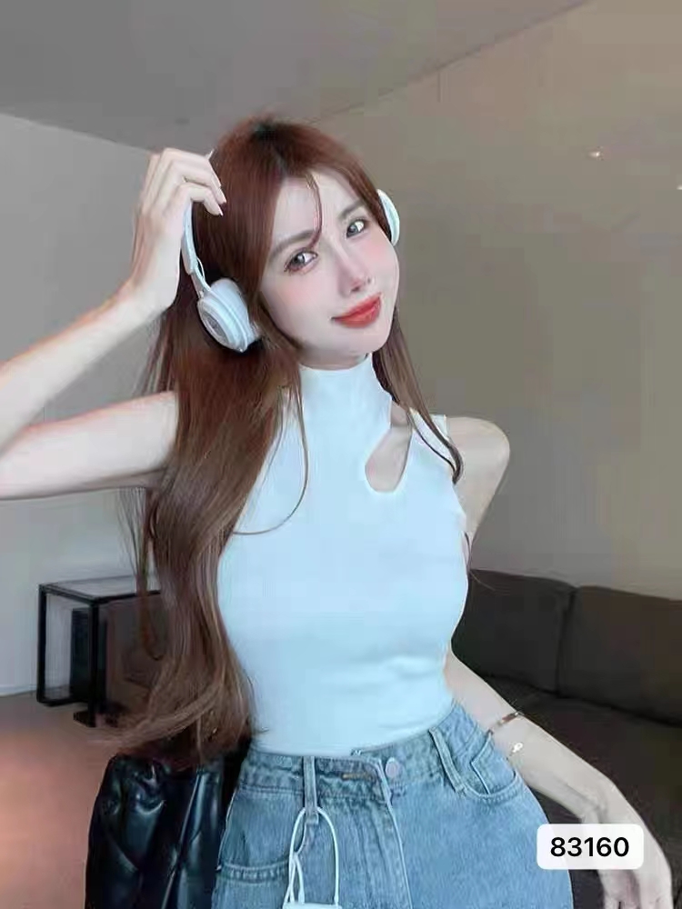 새로운 반하이넥 스웨터 항구 바람 핫걸 섹시함 오프숄더 몸매 가꾸기 민소매 행침 목 조끼 니트 스웨터