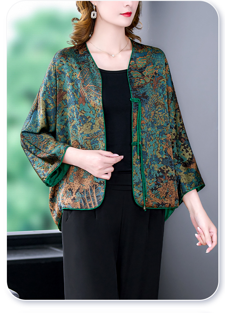 早秋新款香云纱双面两穿中式盘扣飘带宽松复古真丝开衫外披上衣