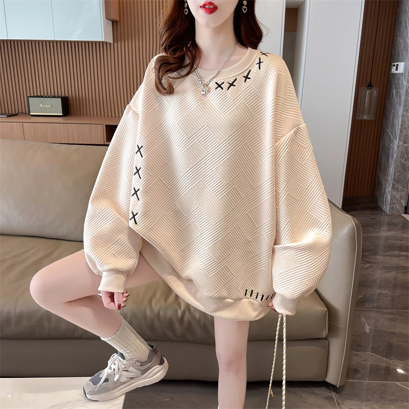 실사 이후 패키지 칼라 자카드 한국 스타일 루즈핏 빅 사이즈 자수 작은 심장 기계 얇은 스타일 후드티 여성