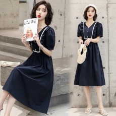 批发<b class='q'>连衣裙</b>女夏天2026新款法式茶歇泡泡袖显瘦收腰森系初恋裙中长裙子