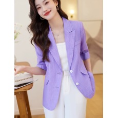 批发2025新款紫色小个子西装外套女春夏季薄款中袖时尚<b class='q'>雪纺</b>防晒衫上衣