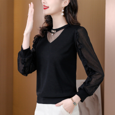 批发2026春季新款拼接蕾丝网纱打底衫洋气小衫<b class='q'>上衣</b>