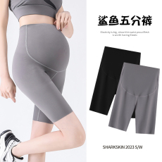 批发实拍孕妇裤子春夏薄款打底五分裤短裤瑜伽鲨鱼裤不勒肚子夏装