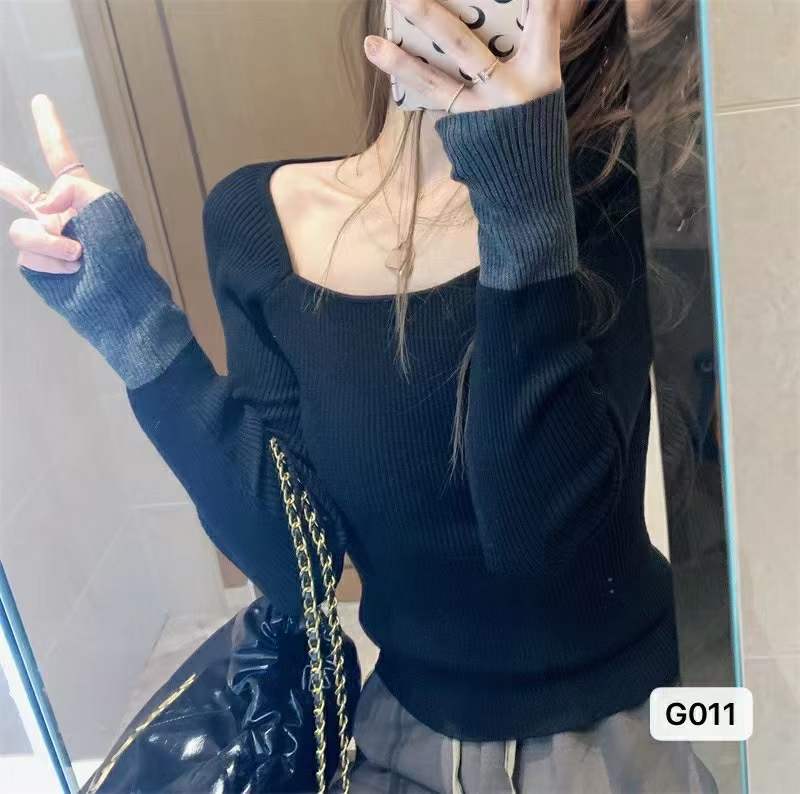 Baishui women's early autumn top square neck long-sleeved sweater bottoming shirt Korean style sweater with Western style