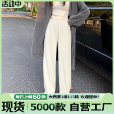 2023新款白色阔腿裤女春秋季高腰加绒加厚垂感拖地宽松款休闲裤子