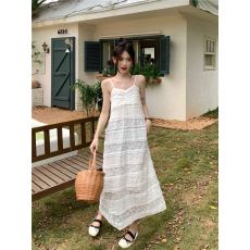 批发实价实拍甜辣蕾丝吊带连衣裙春装温柔风宽松显瘦<b class='q'>中长款</b>白色裙