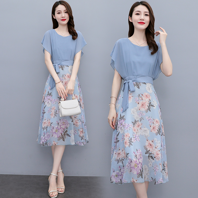 BY9174#假两件碎花连衣裙夏季女收腰显瘦高档大牌雪纺裙子