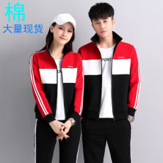 批发休闲套装男<b class='q'>春</b>秋2024新款跑步运动服女三件套宽松立领情侣装套装