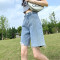 2023春季新款蓝色牛仔裤女高腰宽松直筒短裤夏季薄款设计感五分裤轮播图3