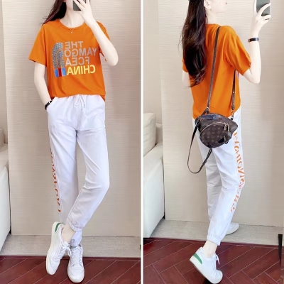 春秋季2023年新款女装长裤休闲短袖运动服跑步套装时尚舞蹈两件套