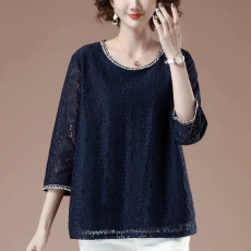 批发妈妈七分袖t恤早春秋装新款<b class='q'>加肥</b><b class='q'>加大</b>码<b class='q'>女装</b>宽松蕾丝上衣女中袖